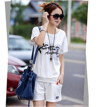 蝙蝠衫韩版T恤短裤女装运动服套装夏装休闲套