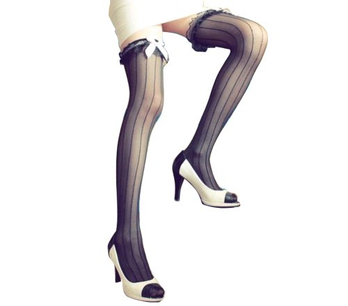 九色生活 性感条纹粉色蝴蝶结丝袜 可爱蕾丝花边超薄女士长筒诱惑袜子 黑色 均码 - 女袜\/袜子\/内衣\/家居服 - 360购物