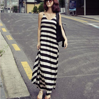 Le Point 2013夏装新款 <em>黑白条纹</em>连衣裙 女<em>长裙</em>