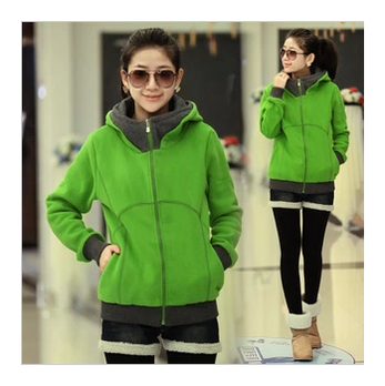 Y 2014新款<em>开衫</em>学生装拉链<em>带帽外套</em> 绿色 M - 