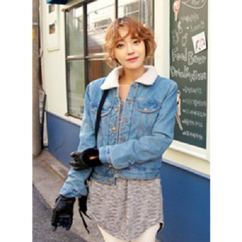 LIPHOP 女士浅蓝色纯棉单排扣修身牛仔棉外套