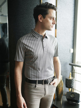 华帝卡尼灰色100%桑蚕丝魅力男士短袖T恤TA