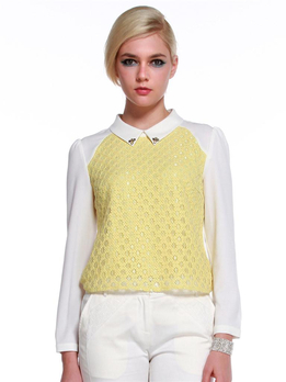 Betu百图14Q1黄色 拼接面料套头长袖衬衫140