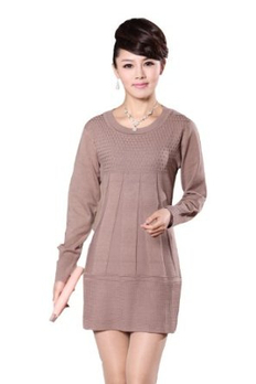 恒源祥 正品女士中长款连衣裙高领毛衣修身显