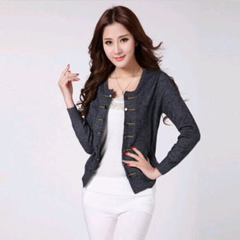 淑女谷 2014春季新款羊绒<em>开衫短款针织</em>衫长袖