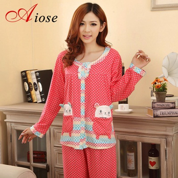 AIOSE秋冬季新款睡衣彩虹条纹棉质女士长袖睡