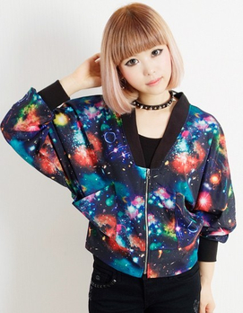 韩国代购 秋装新!彩 星空 宇宙 金色 抽象宝石 蝙