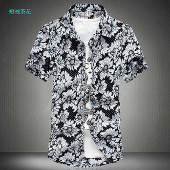 UYUK2014夏季夏威夷风男士大码短袖花衬衫男