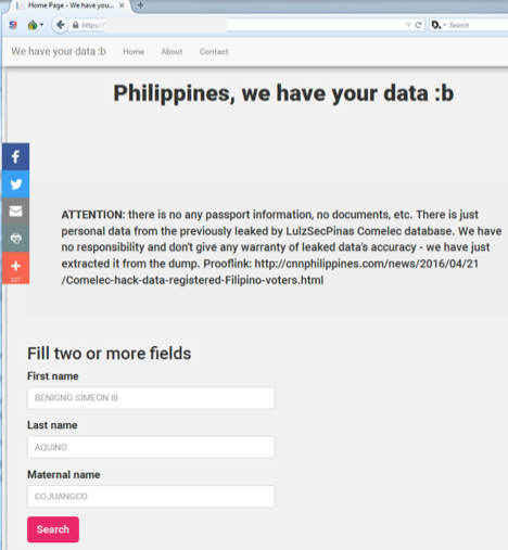 菲律宾竞选网站发生数据泄漏，相关数据已被公布在网上
