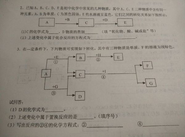 九年级化学框图式推断题 2 3题