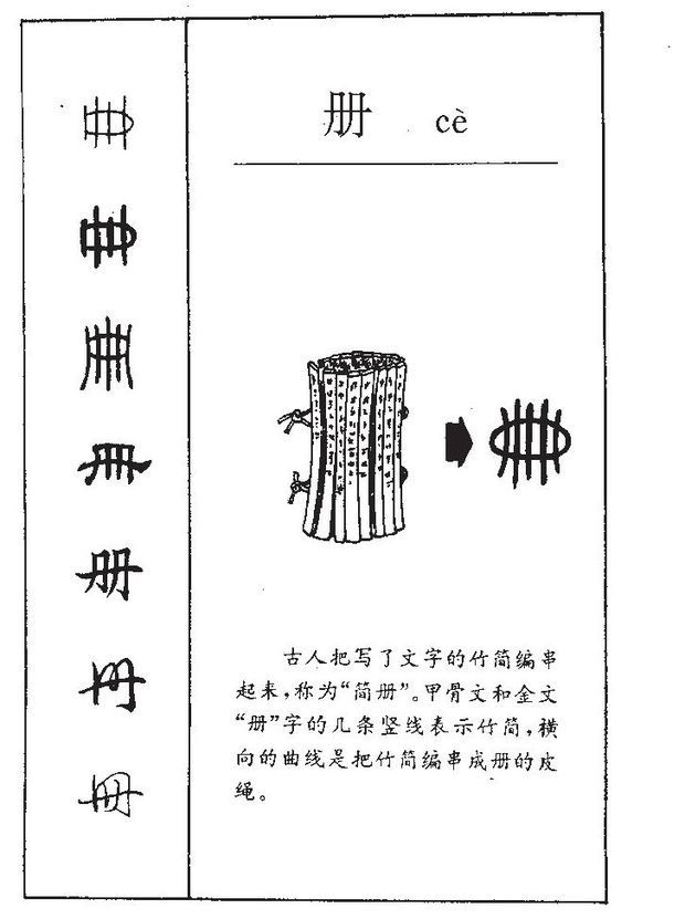 就像册字.这应该是个象形字吧.所以就变成了现在的册.如图