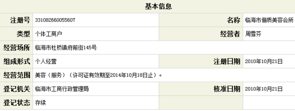 营业执照查询注册号331082660055607字号名