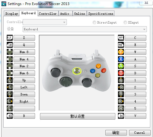实况足球上手柄按键分别对应键盘上什么按键?