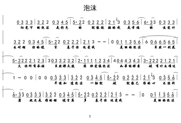 求邓紫棋《泡沫》伴奏的简谱