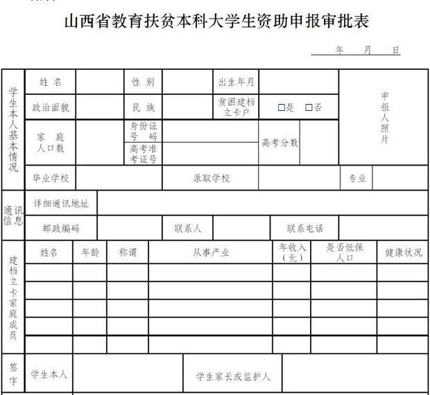 山西省教育扶贫本科大学生资助申报审批表_3