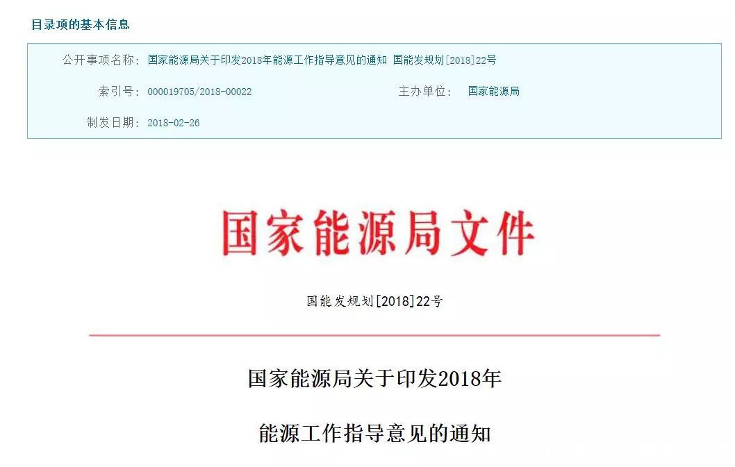 国家能源局《2018年能源工作指导意见》中重