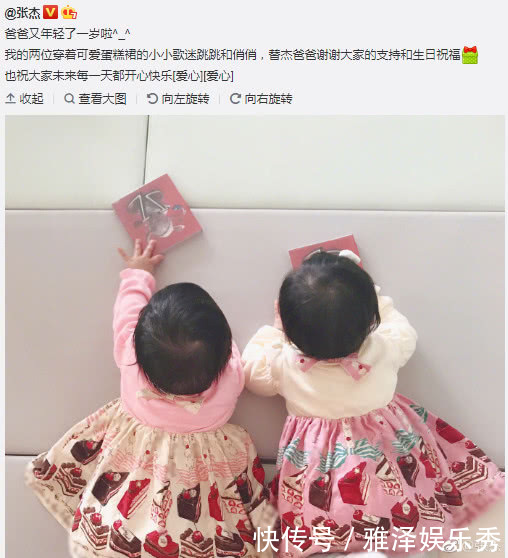 张杰谢娜双胞胎女儿背影照曝光,宝宝头上两个
