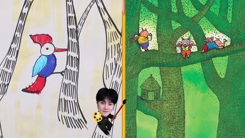 画神闲 工作中的啄木鸟