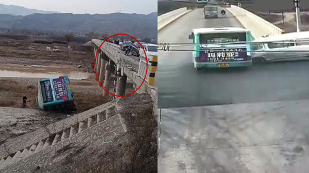 甘肃一公交车遭疾驰救护车撞击后冲破护栏坠桥