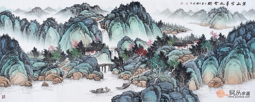 吴大恺青绿新品山水画作品《碧山空翠水云间》 作品来源:【易从网】