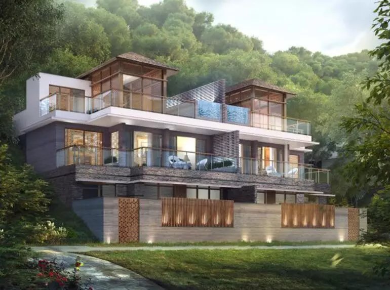 "落子在这里,在5000亩原生山湖,丛林溪谷的自然深处,设计以山地别墅