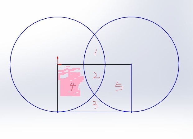 两个圆的半径都是5厘米,两阴影部分面积相等,长方形两个顶点正好在两